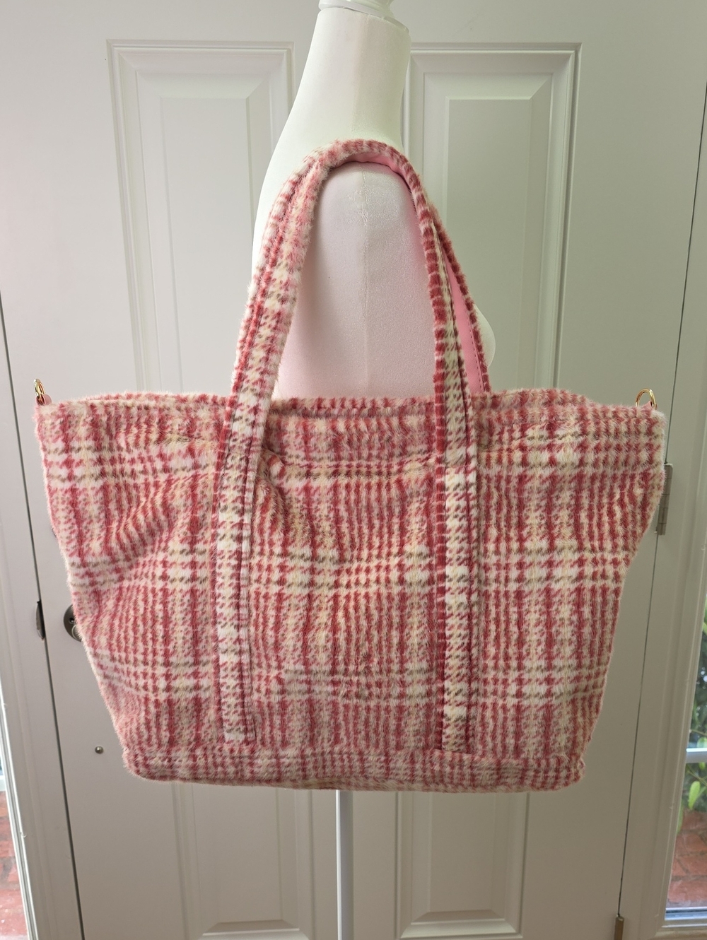 Katydid Pink & Cream Plaid Tote Bag